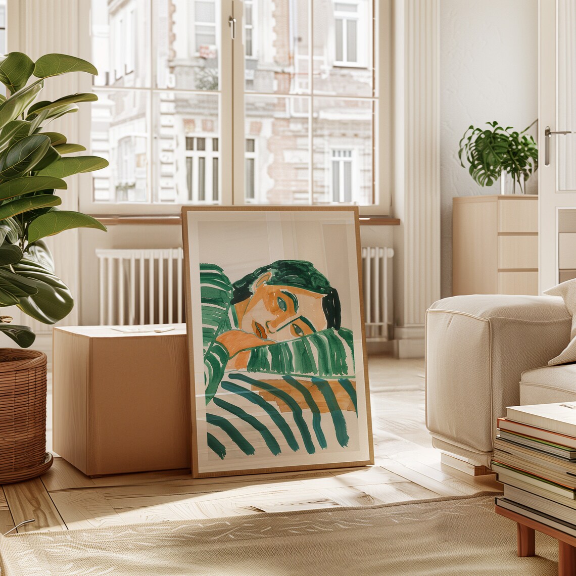 Woman Among Emerald Green Tropical Leaves Abstract Art Poster - Image 3