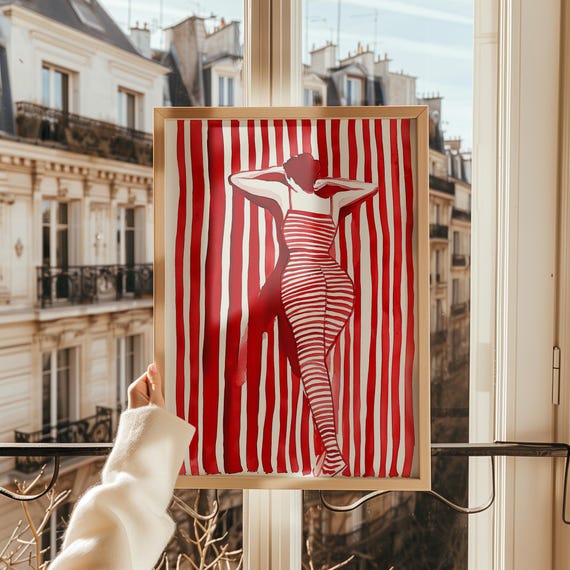 Red Stripe Art Print Abstract Woman Poster Modern Wall Art Red Minimalist Illustration Bold Graphic Artwork Unique Home Decor