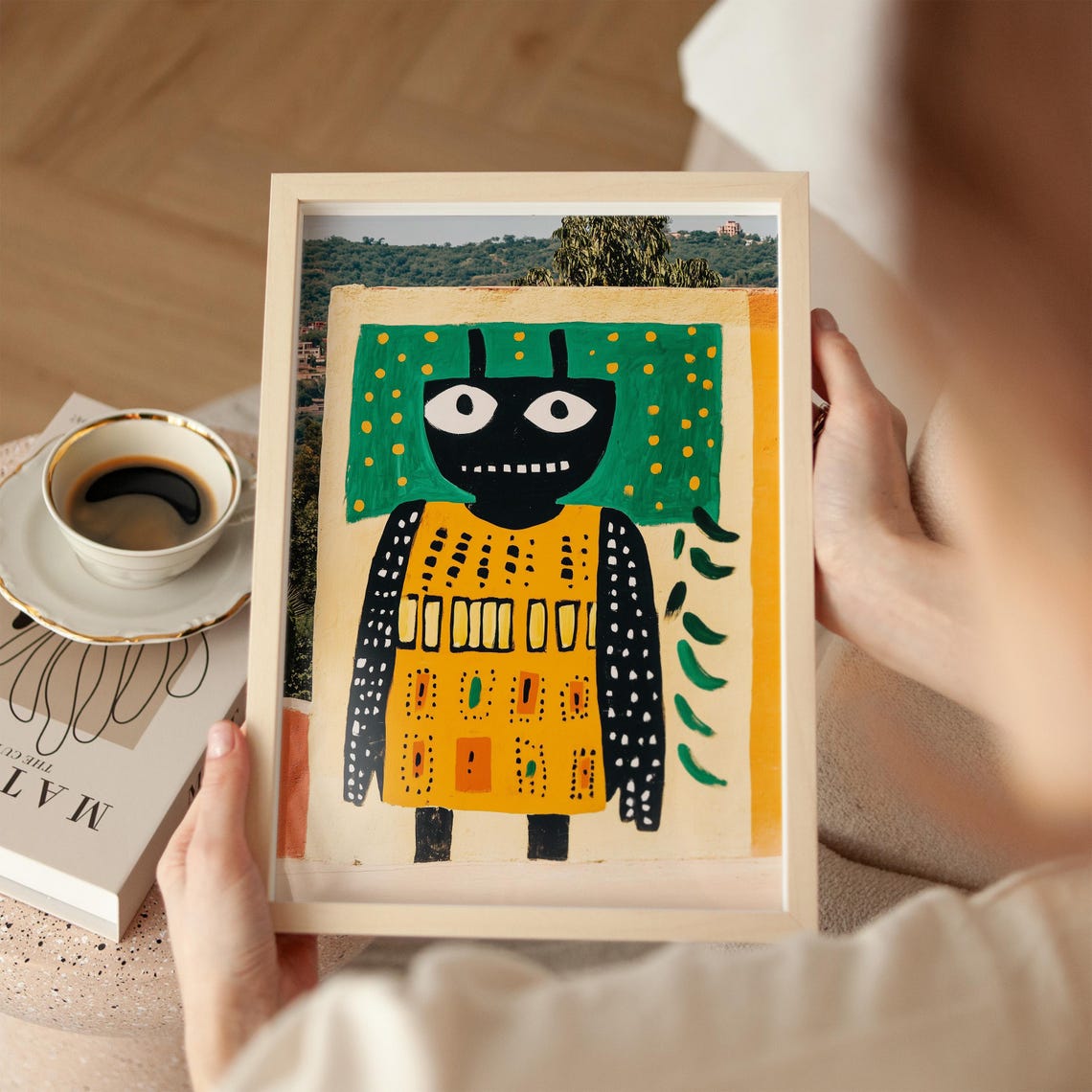 Vibrant Folk Art Figure Colorful Abstract Mural Painting Print