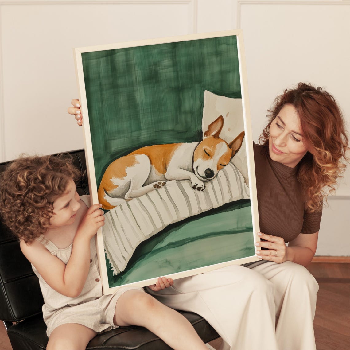 Sleeping Jack Russell Terrier Puppy On Cozy Green Couch Print - Image 4