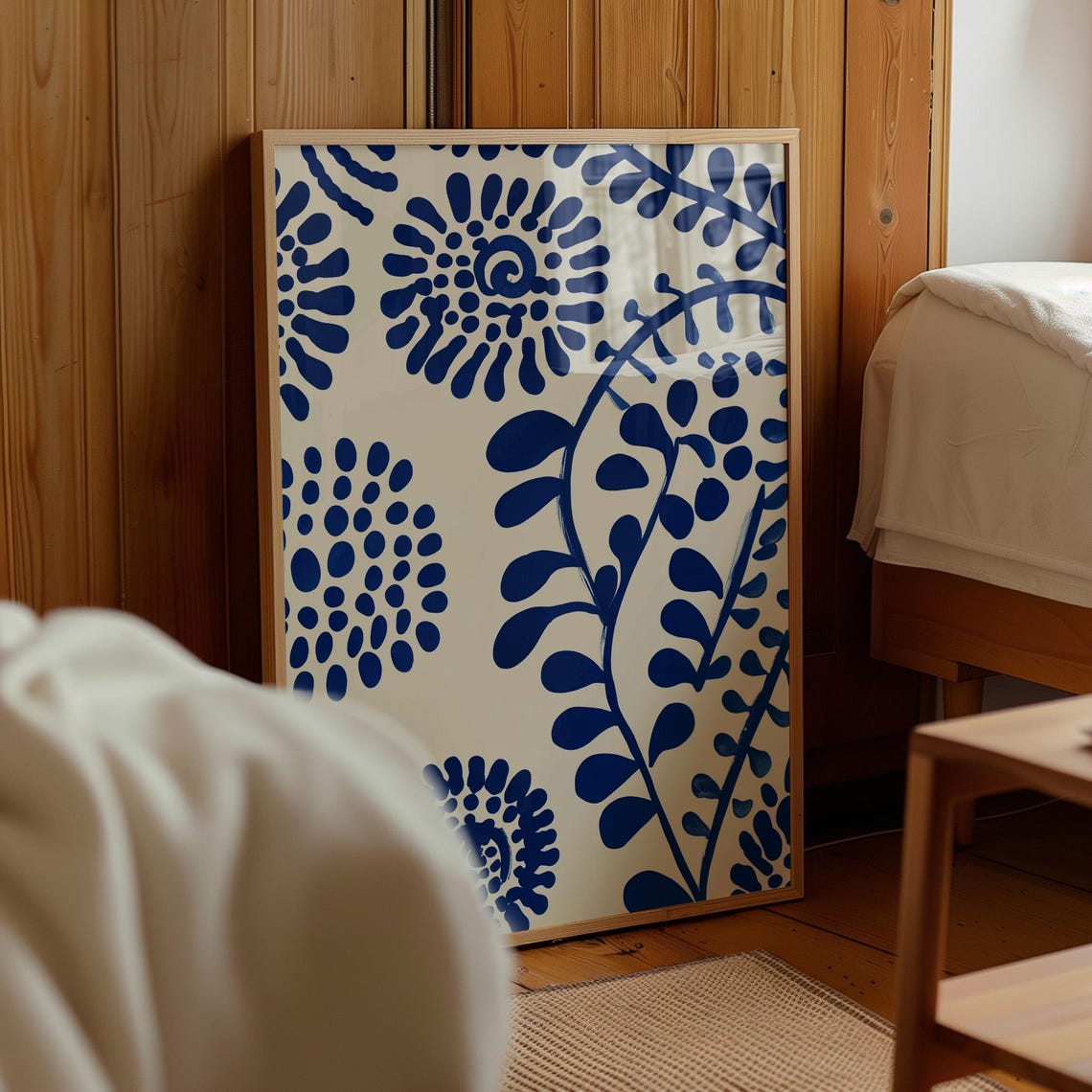 Blue and White Botanical Flowers Vines Matisse Style Art Poster - Image 4