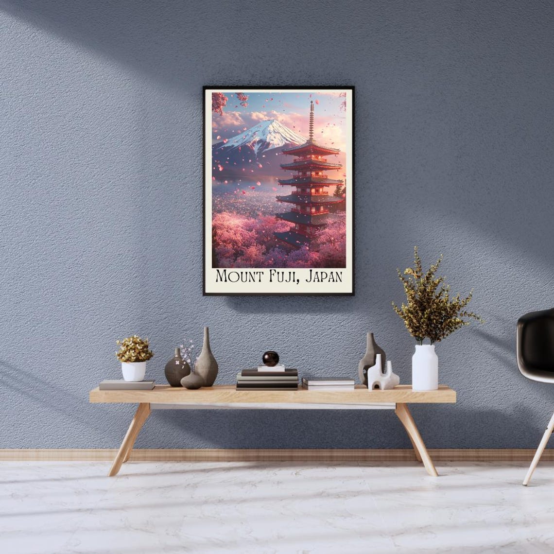 Mount Fuji Japan Poster with Red Pagoda Amid Cherry Blossoms - Image 3