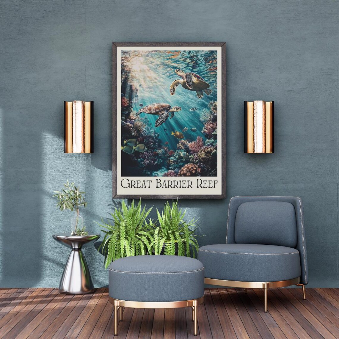 Great Barrier Reef Poster with Sea Turtles over a Coral Reef - Image 5