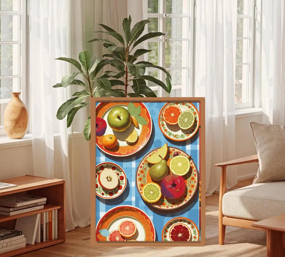 Fruit Still Life - Boho Kitchen Decor Art Print - Image 2