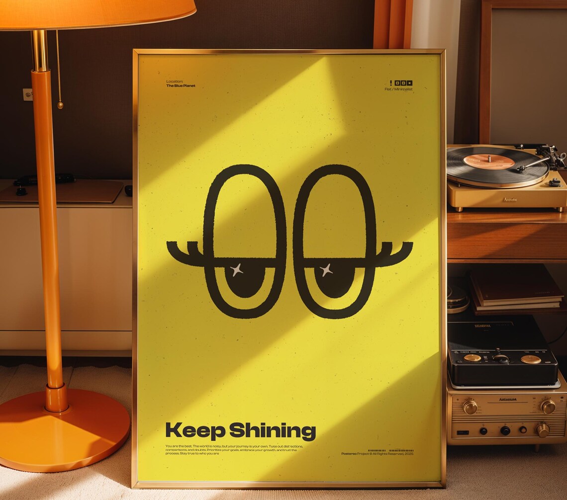 Keep Shining Bold Yellow Abstract Eye Optimistic Typography Poster - Image 2