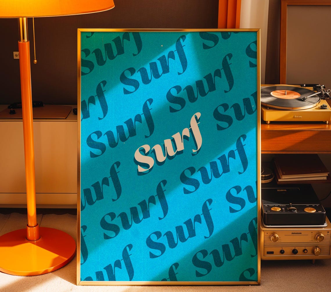 Retro Surf Art Poster Vintage Beach Wall Decor Coastal Summer Retro Ocean Wall Print Artwork - Image 3