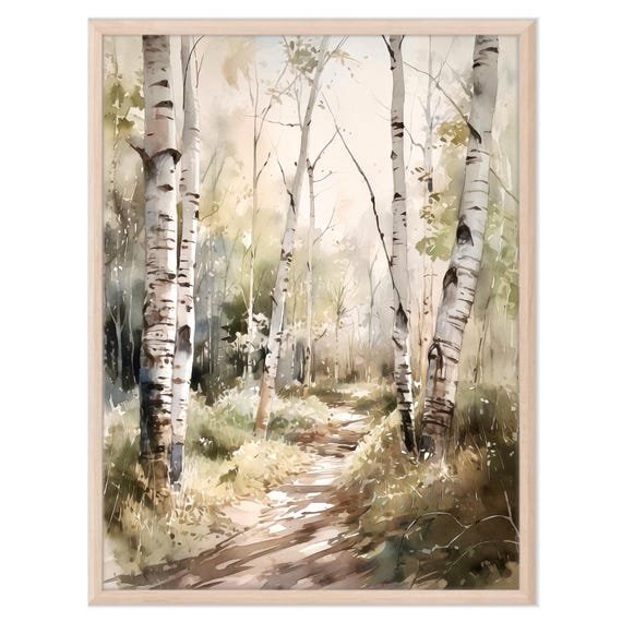 Birch Woods Art Print Watercolor Birch Tree Painting Landscape Wall Art Home Decor Gift Art