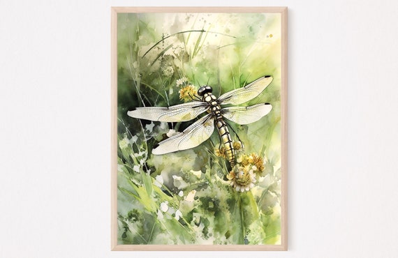 Dragonfly Painting Botanical Watercolor Insect Art Print Large Watercolor Artwork Home Decor Gift Art