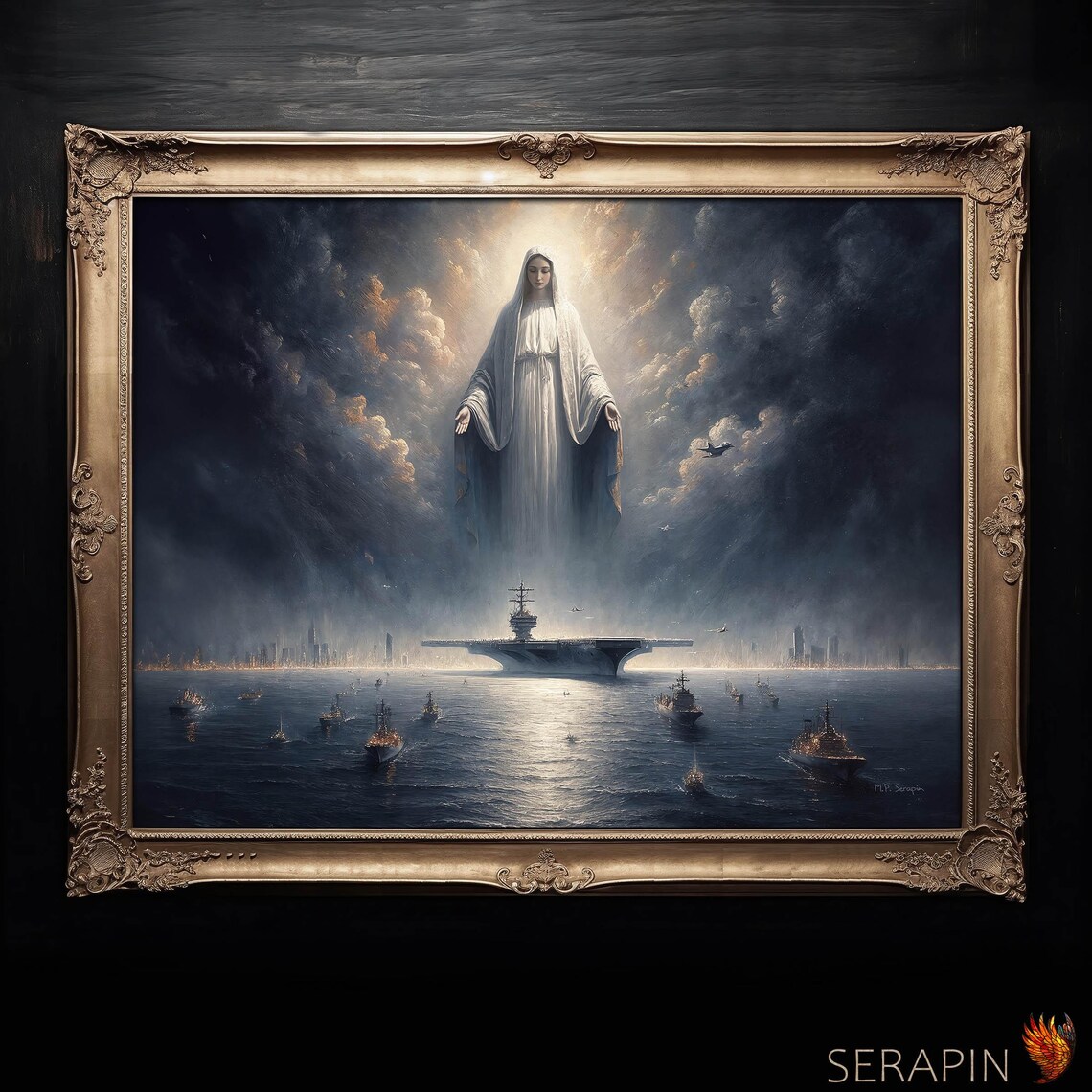 Our Lady Star Of The Sea Virgin Mary Over Naval Fleet And Aircraft Carrier Poster