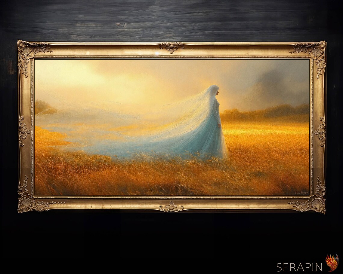 Veiled Bride In Golden Field Panoramic Heavenly Betrothal Catholic Poster - Image 3