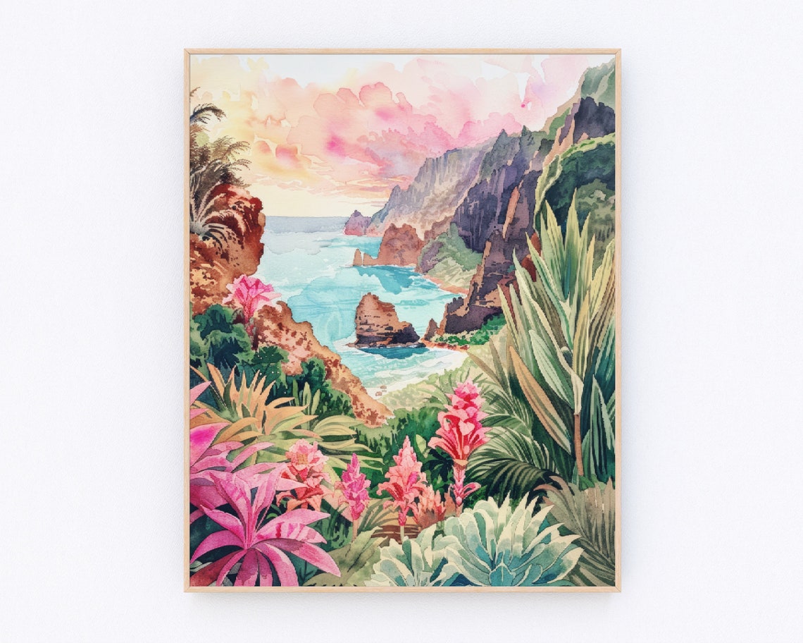 The Big Island Hawaii Watercolor Painting Hawaii Coastal Decor Hawaii Landscape Poster Usa Travel Poster Travel Gift P503