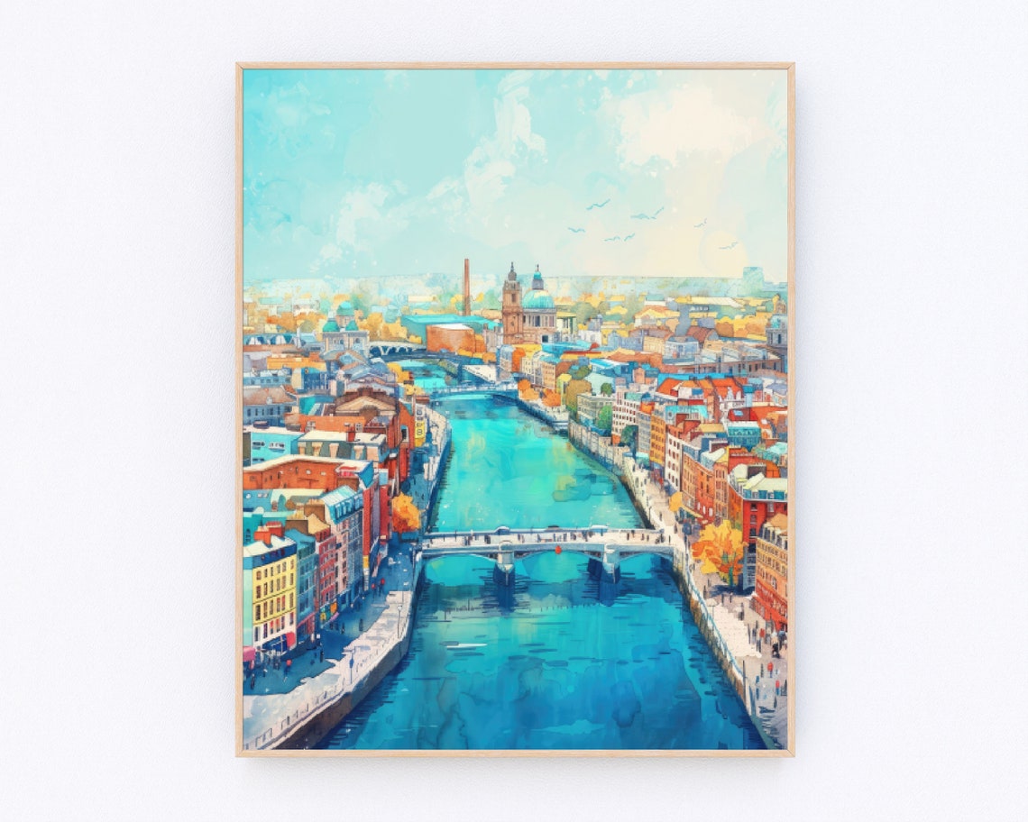 Dublin Painting Ireland Watercolor Painting Dublin Print Ireland Landscape Poster Europe Poster Travel Gift P562