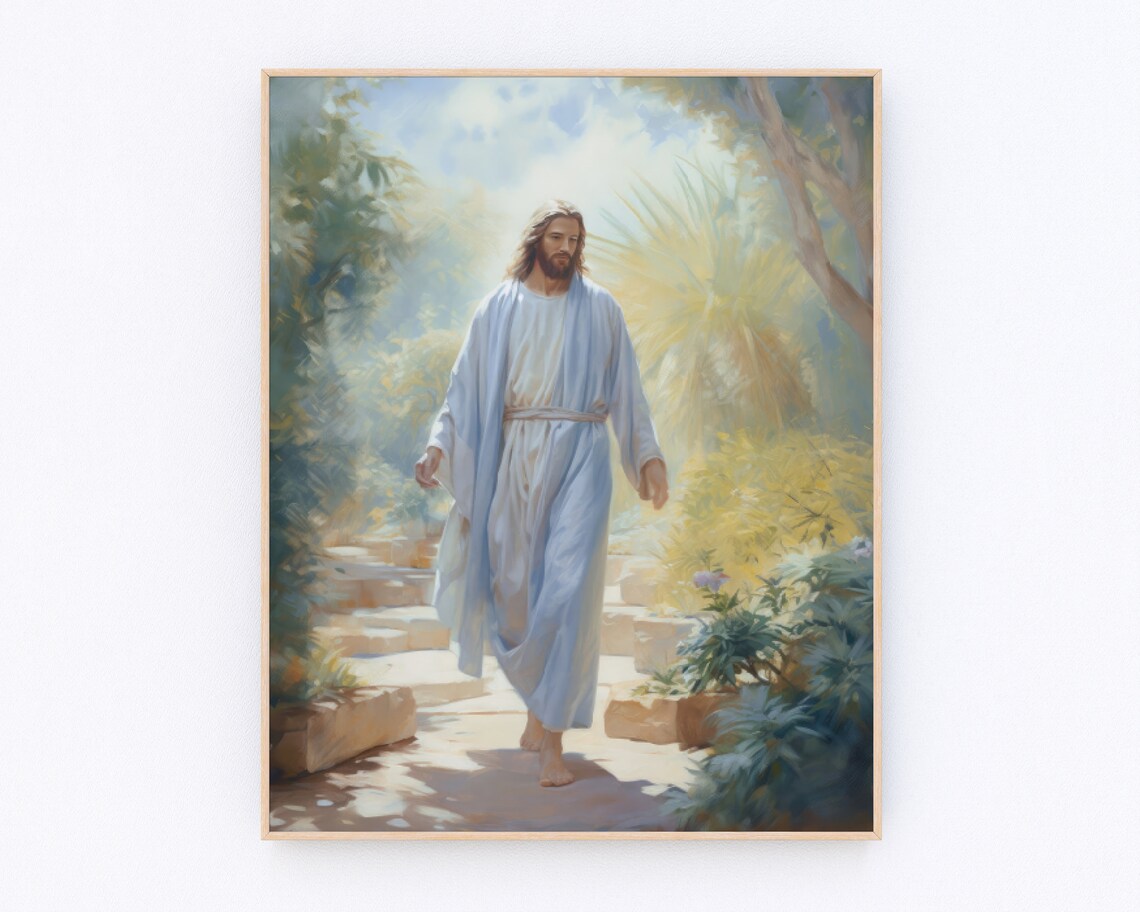 Jesus Walking in Garden Christian Prayer Art Print