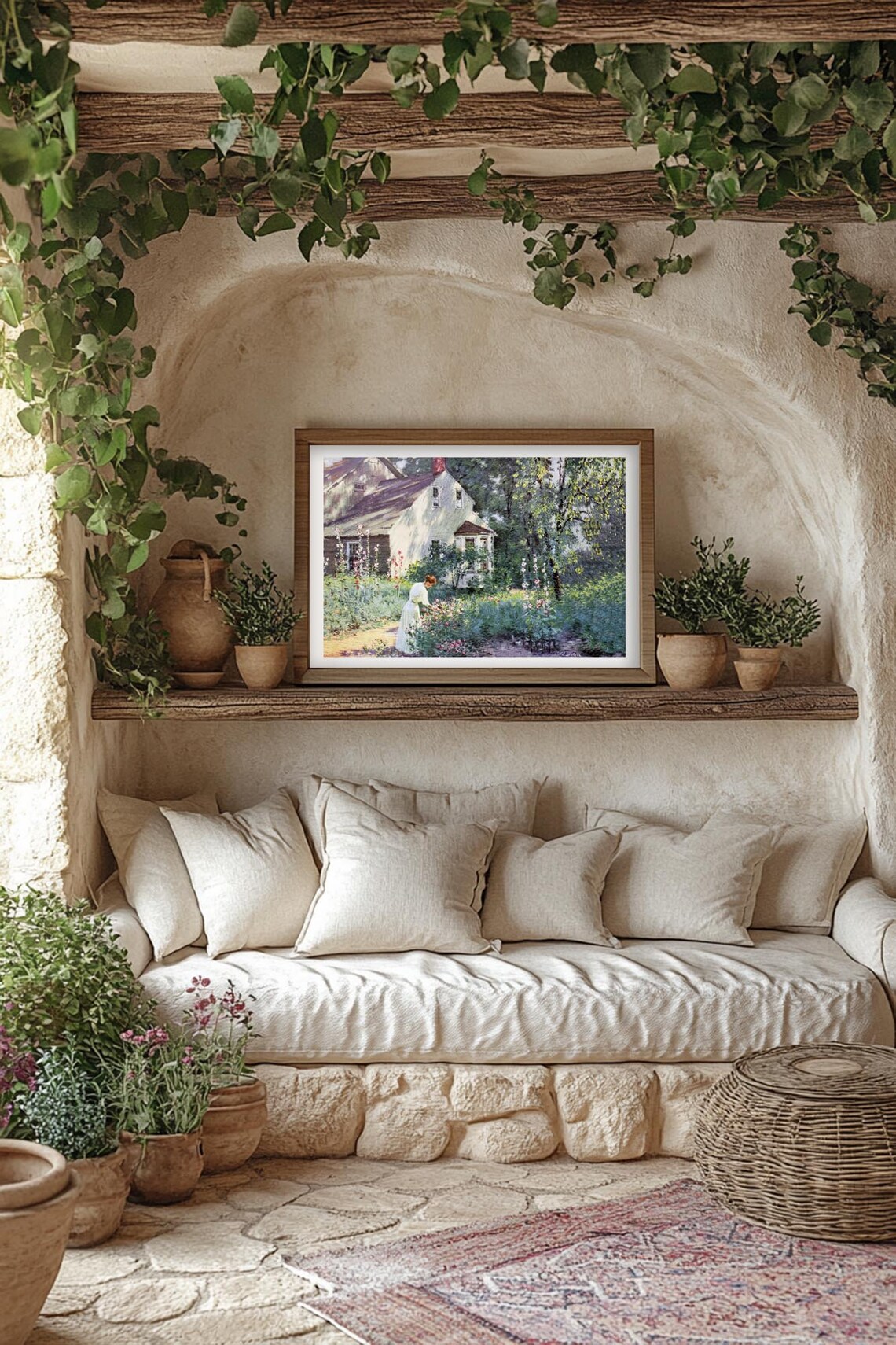 French Impressionist Cottage Garden Painting Flower Woman Poster - Image 3