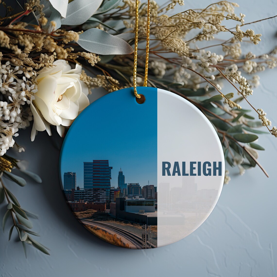 Raleigh North Carolina Skyline Christmas Ornament Travel Souvenir Poster