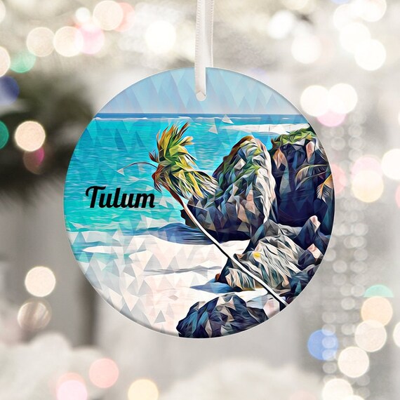 Tulum Mexico Caribbean Beach Palm Rocks Low Poly Travel Ornament Wall Art