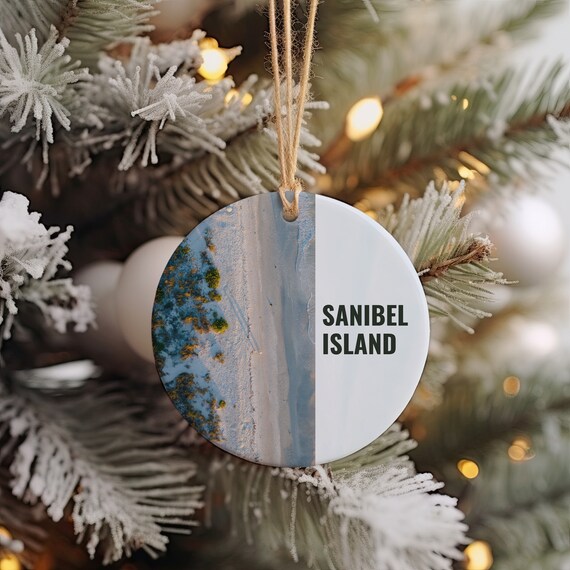 Sanibel Island Florida Aerial Beach Sunset Ceramic Ornament Print