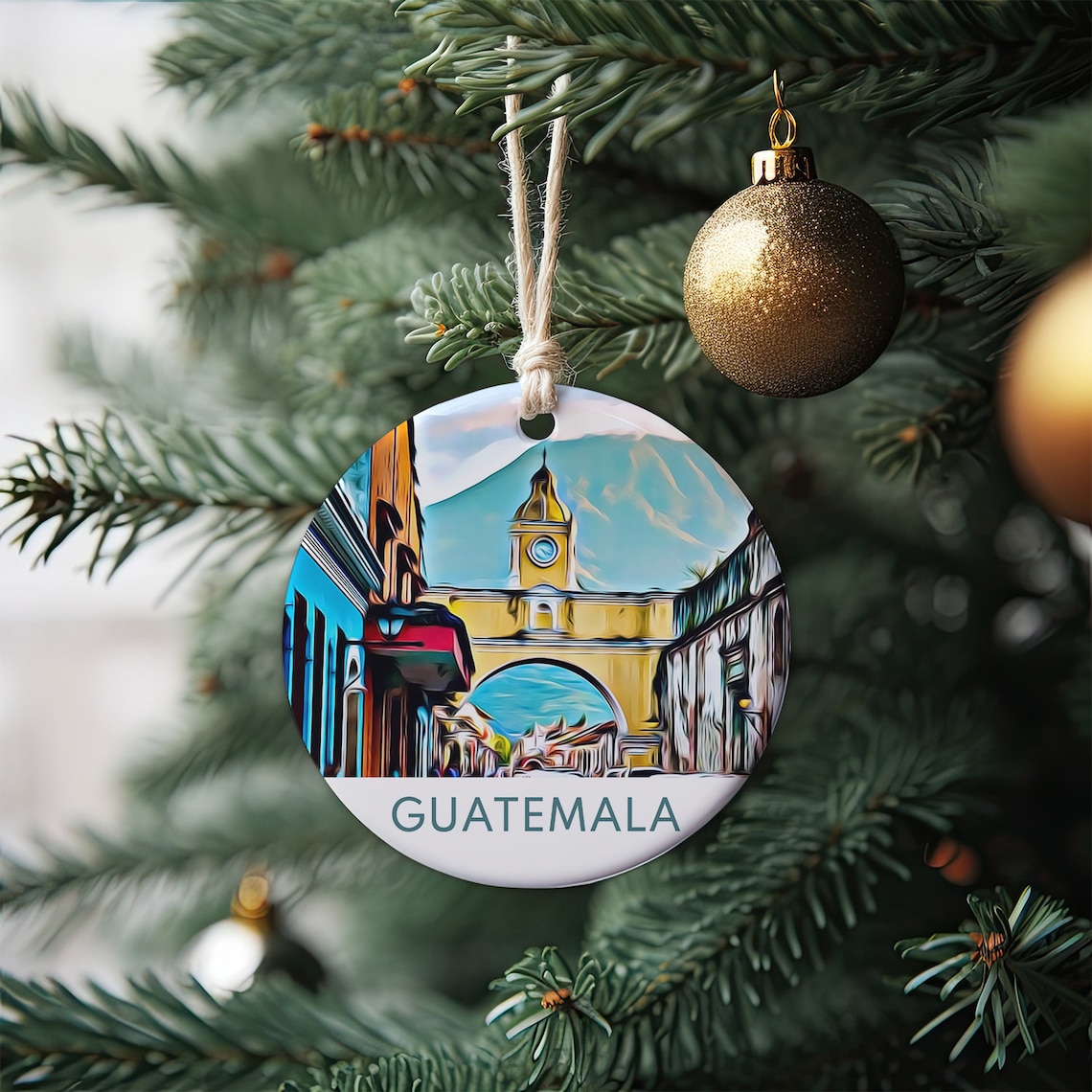 Guatemala Antigua Arch Colonial Street Christmas Ornament Poster
