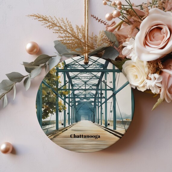 Chattanooga Truss Bridge Watercolor Round Ornament Design Poster