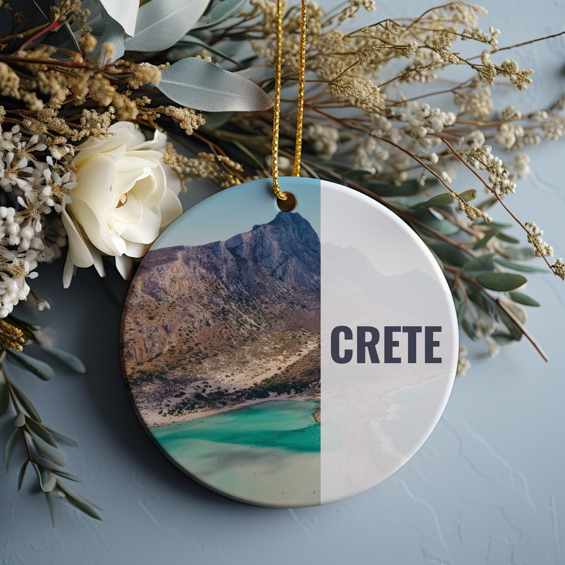 Crete Greece Turquoise Beach Mountain Souvenir Ornament Wall Art