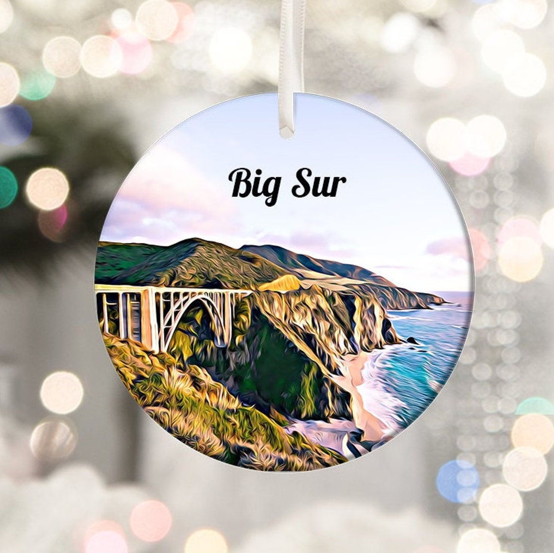 Big Sur California Bixby Bridge Round Ceramic Ornament Print