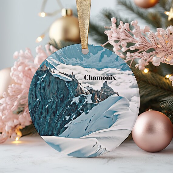 Chamonix French Alps Snow Peaks Travel Christmas Ornament Print