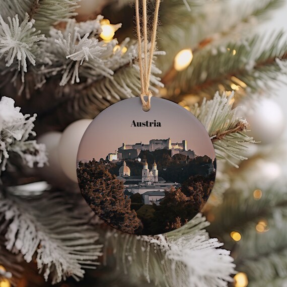 Austria Salzburg Fortress Christmas Ornament Travel Keepsake Poster