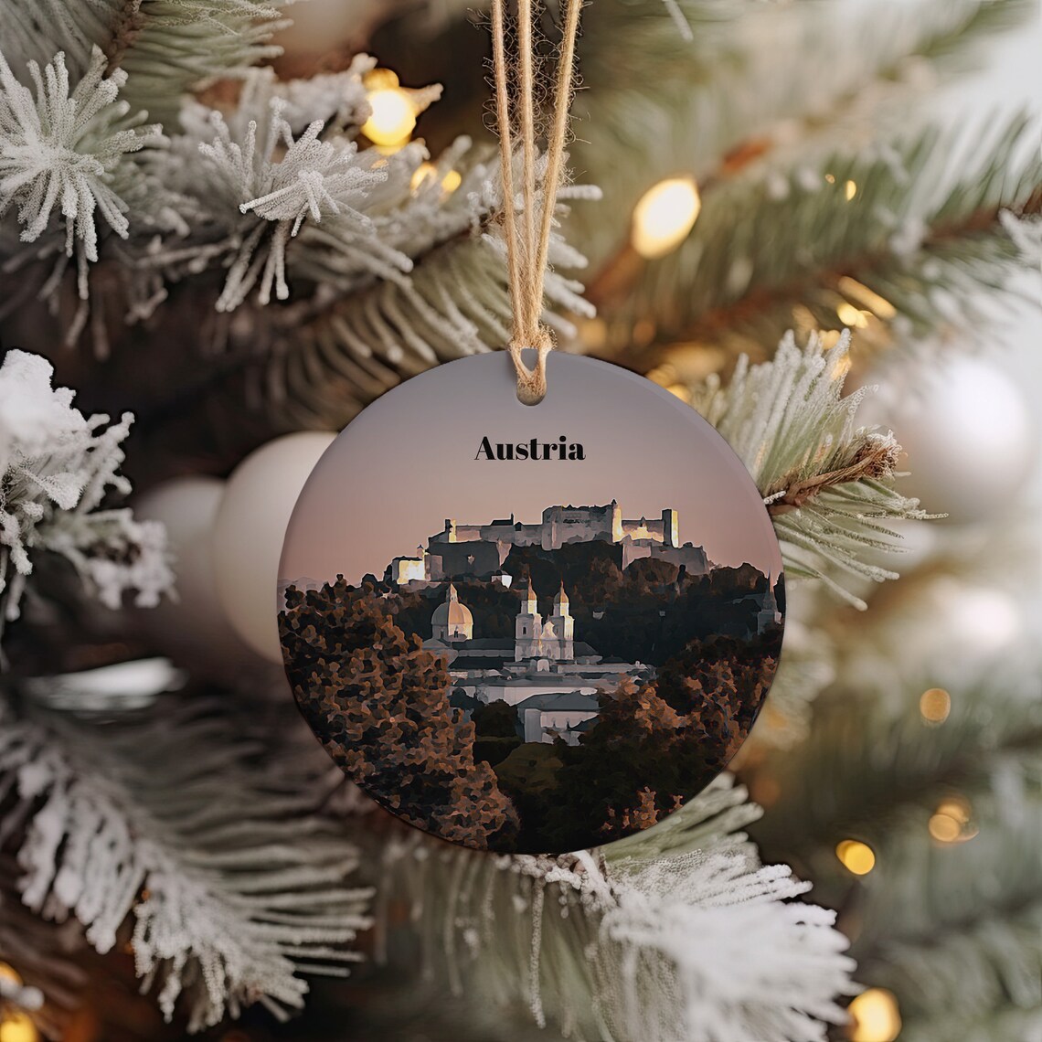 Austria Salzburg Fortress Christmas Ornament Travel Keepsake Poster