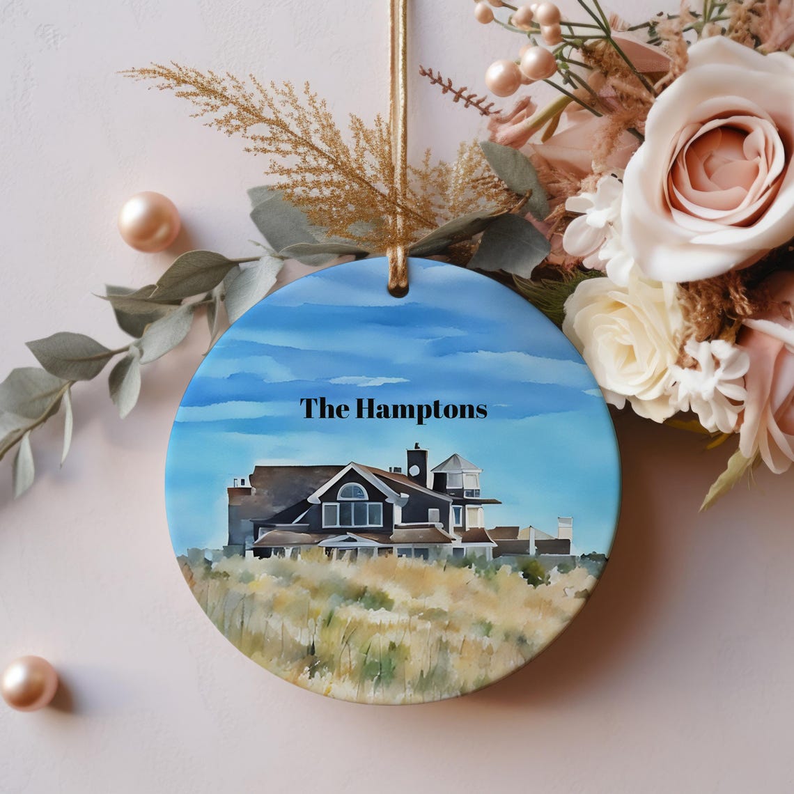 The Hamptons Long Island Christmas Ornament Beach House Travel Poster