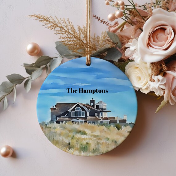 The Hamptons Long Island Christmas Ornament Beach House Travel Poster