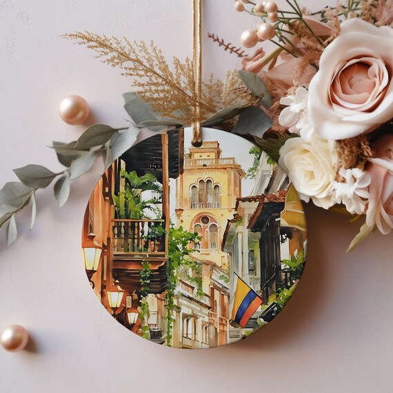Cartagena Colombia Colonial Balcony Flag Street Travel Ornament Poster