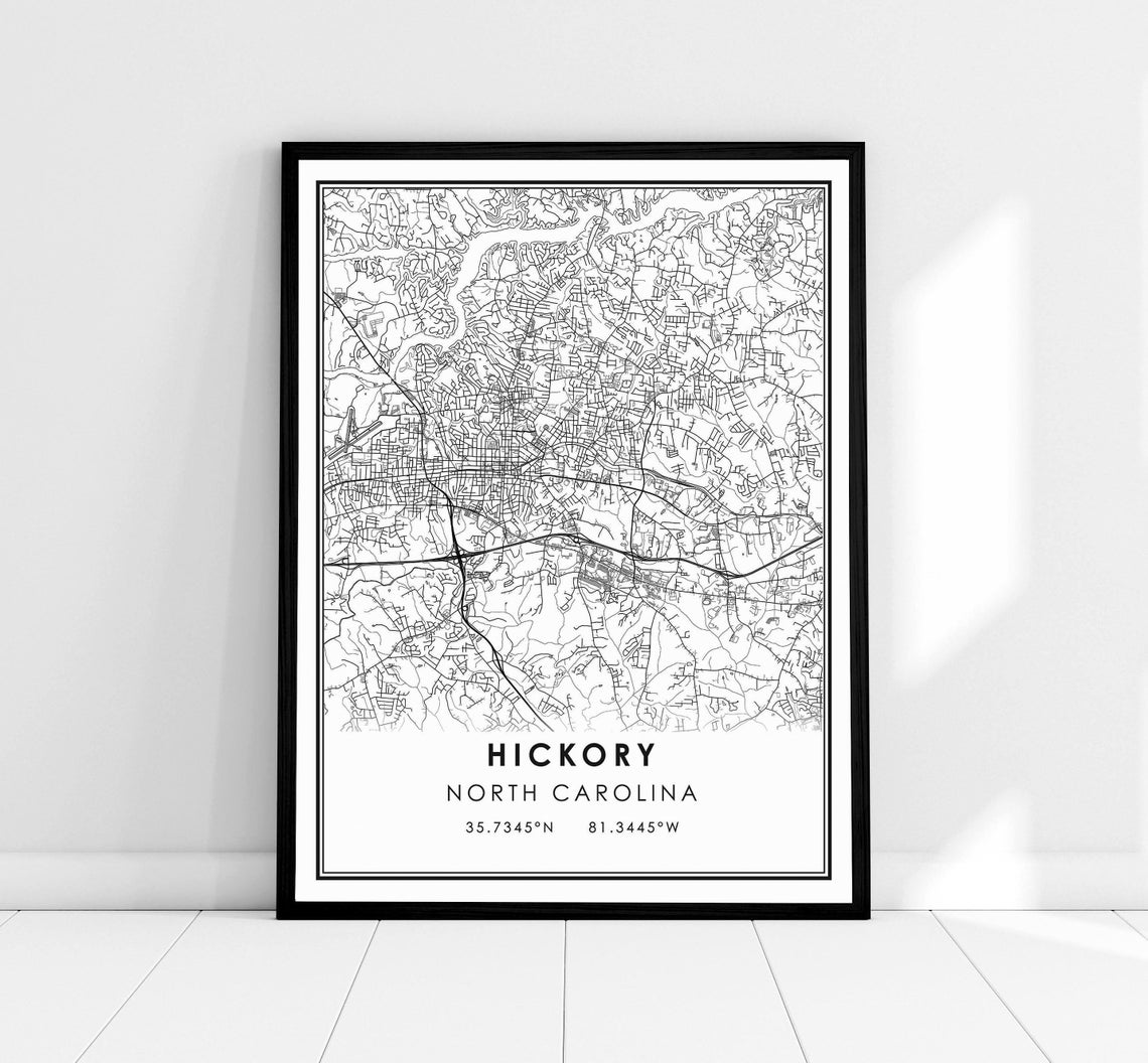 Hickory North Carolina Minimalist Street Map Modern City Travel Poster