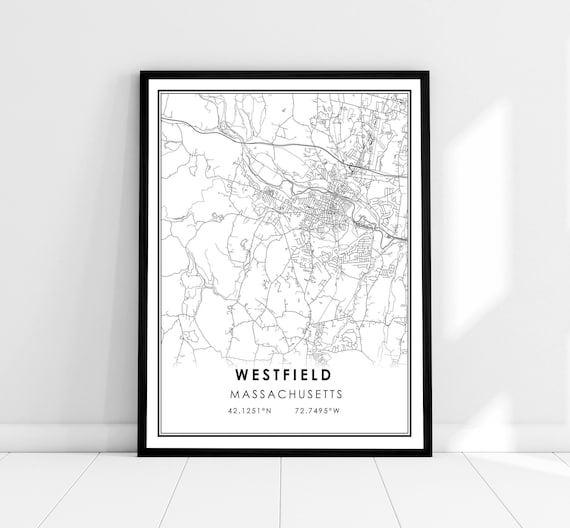 Westfield Massachusetts City Street Map Print With Coordinates
