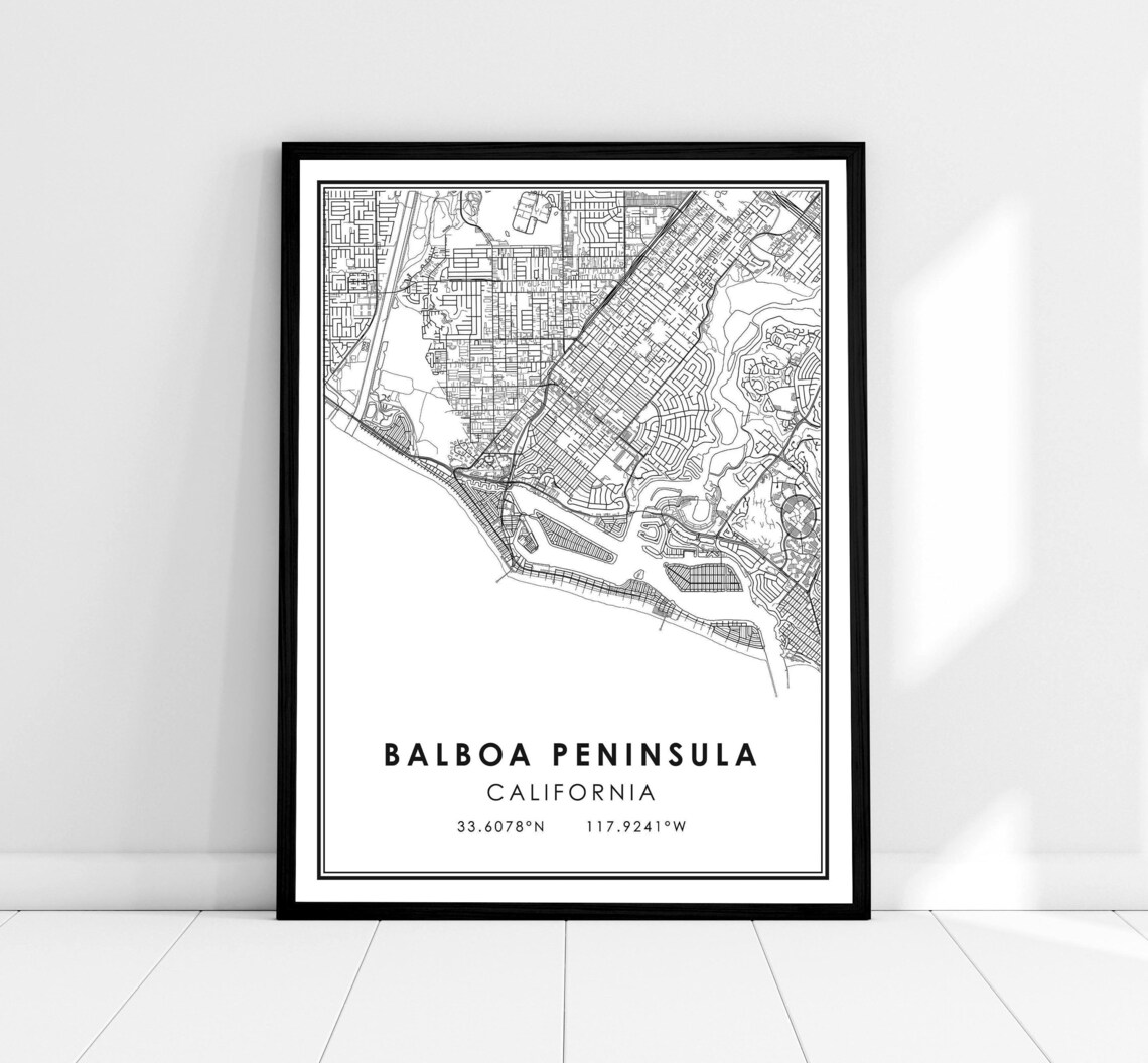 Balboa Peninsula Map Print, Coastal Travel Poster