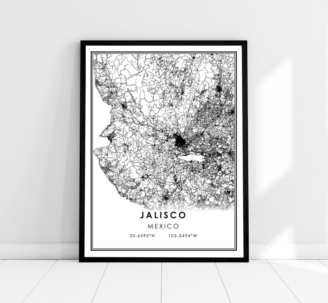 Jalisco Map Travel Poster, Mexico City Map Print