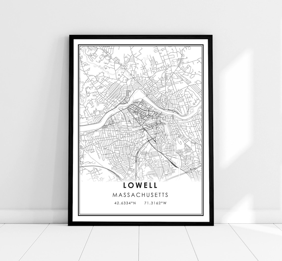 Lowell Map Print Poster, Massachusetts City Travel