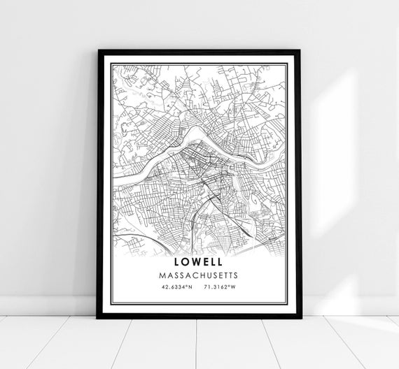 Lowell Map Print Poster, Massachusetts City Travel