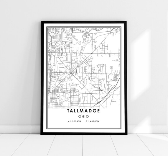 Tallmadge Ohio Minimalist Black and White City Street Map Poster