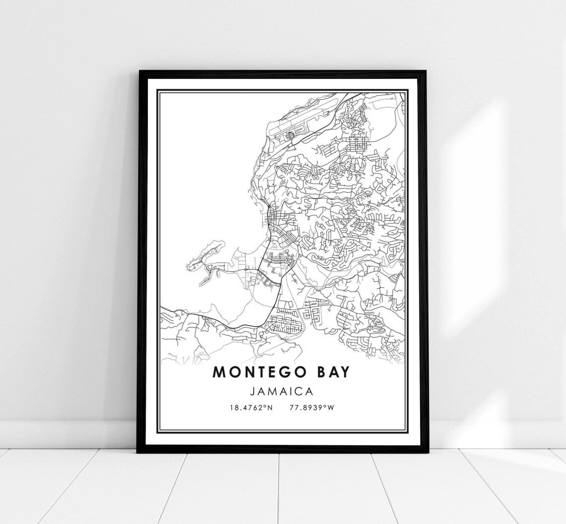 Montego Bay Map Print, Jamaica City Poster