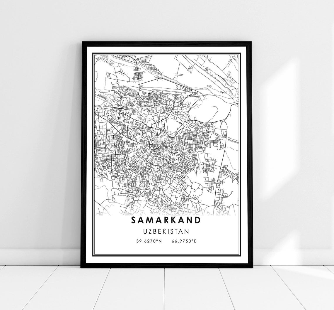 Samarkand Uzbekistan Minimalist Black and White City Map Poster