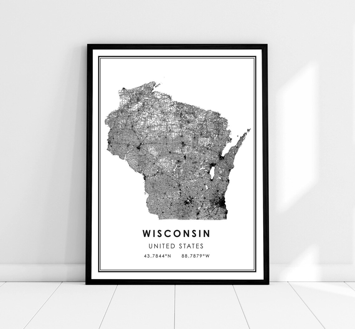 Wisconsin United States Map Poster Print