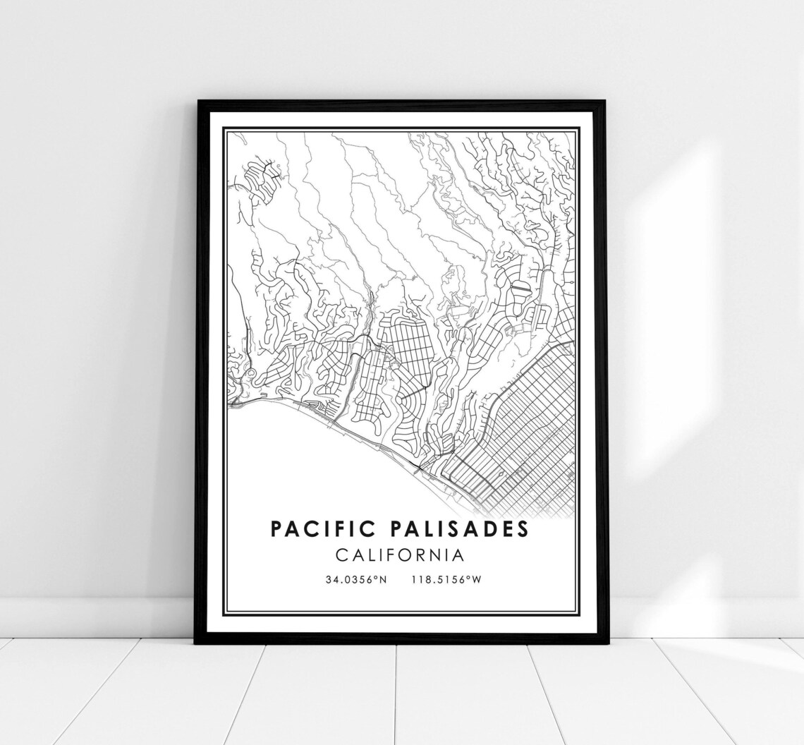 Pacific Palisades Map Print, Los Angeles Travel Poster