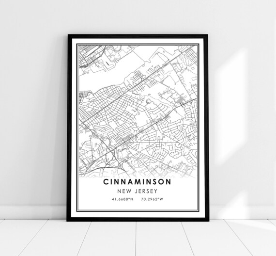 Cinnaminson New Jersey Minimalist Black White Street Map Poster