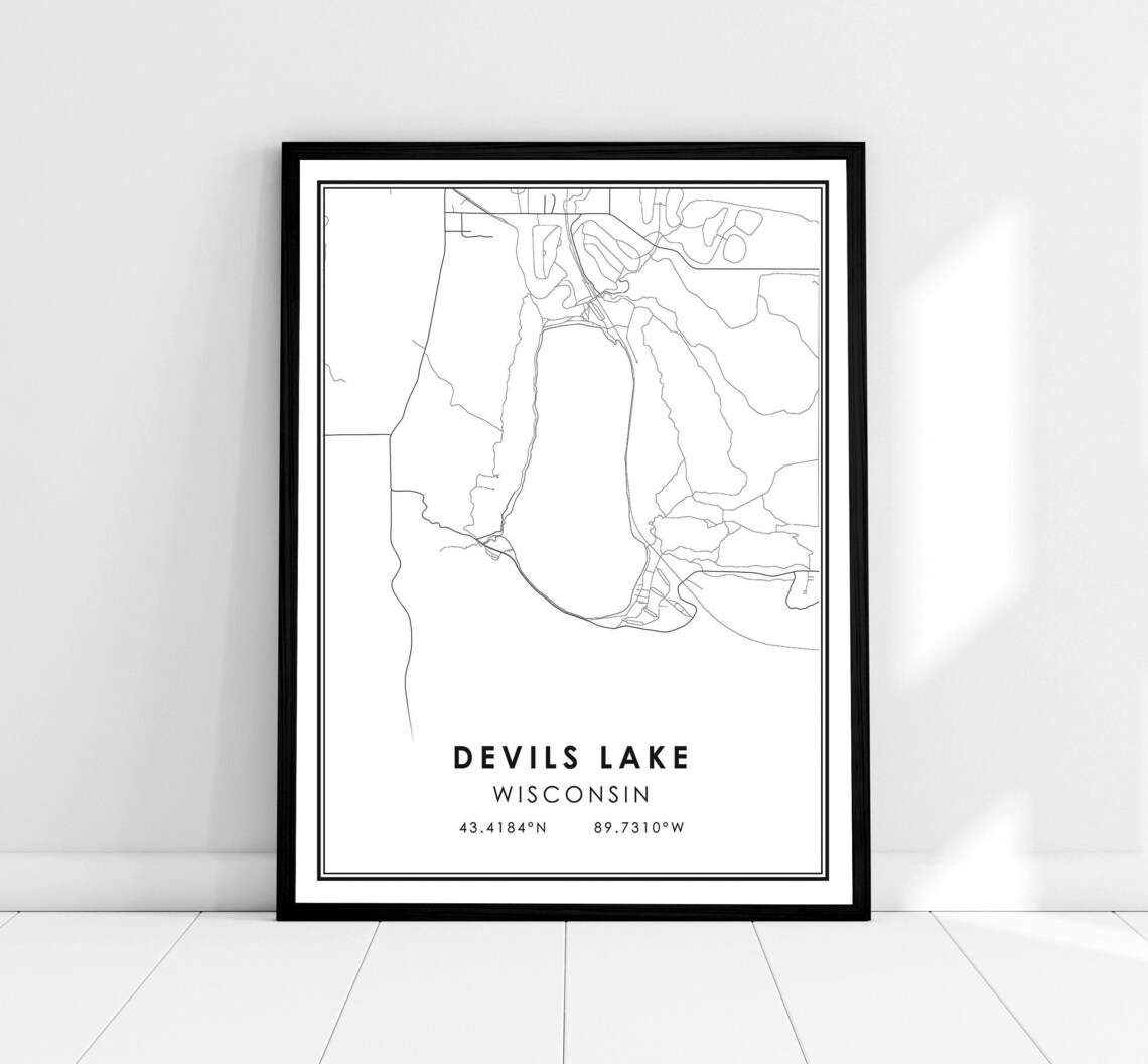 Devils Lake Map Print, Wisconsin Travel Poster