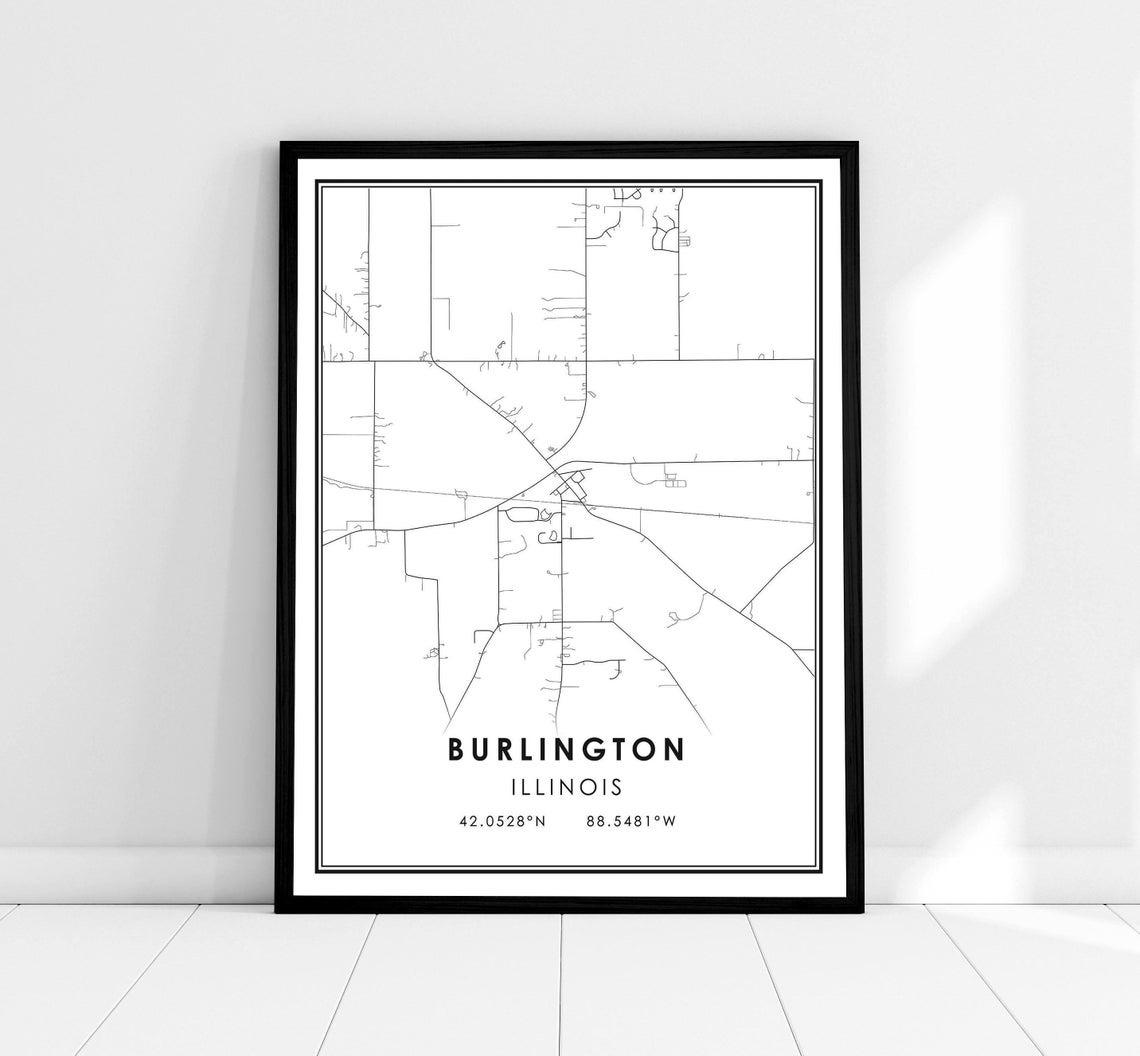 Burlington Illinois City Street Map Modern Minimalist Poster