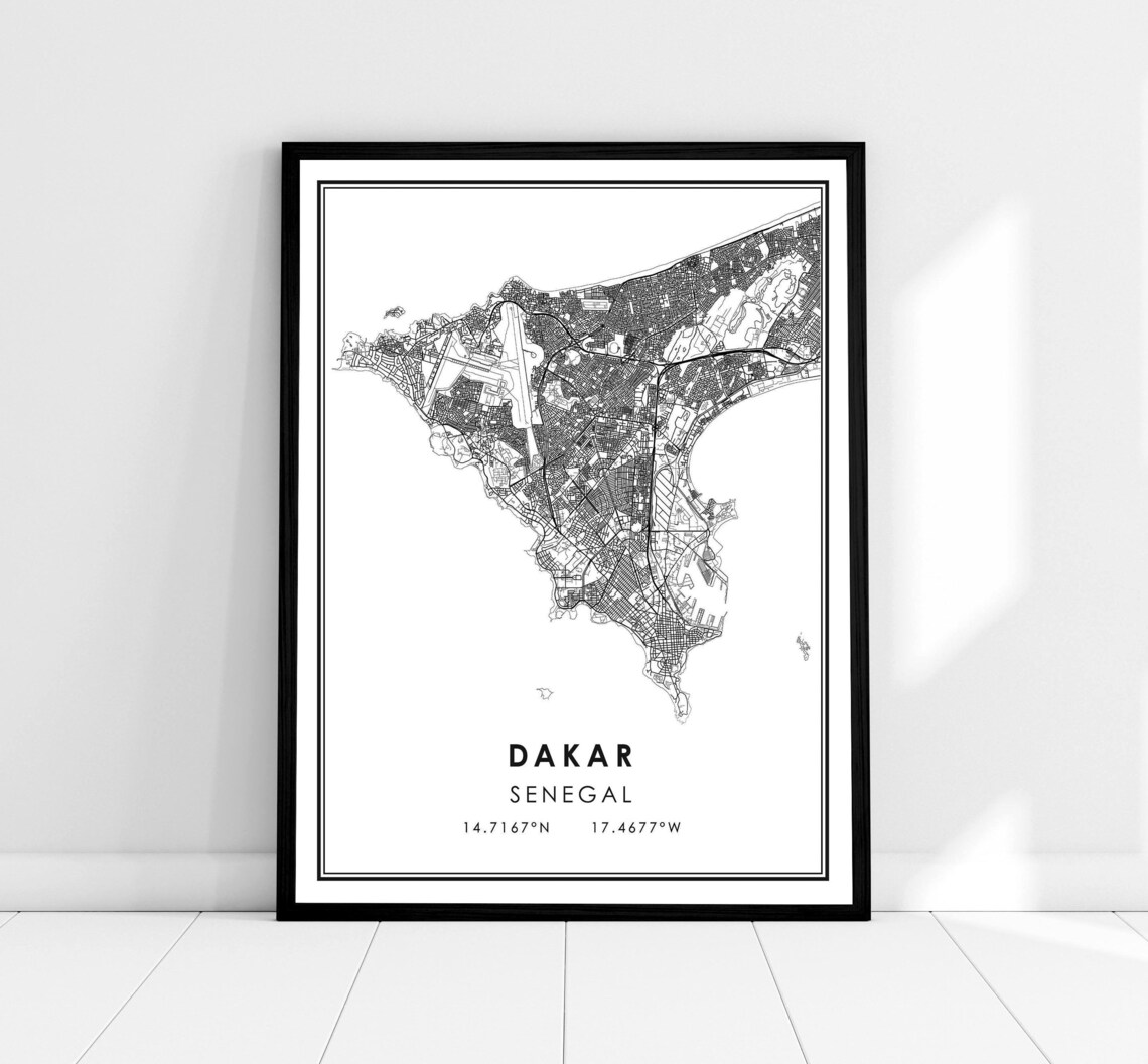 Dakar Map Art Print, Senegal City Travel Poster