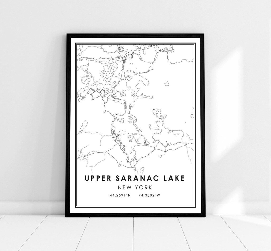 Upper Saranac Lake Map Print, New York Travel Poster