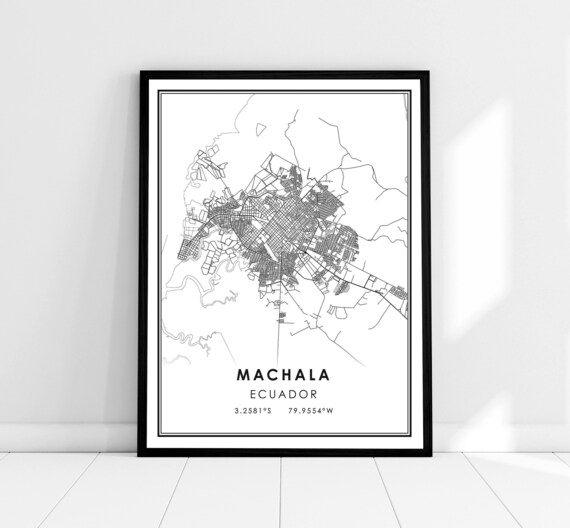 Machala Ecuador City Street Map Minimalist Coordinates Print