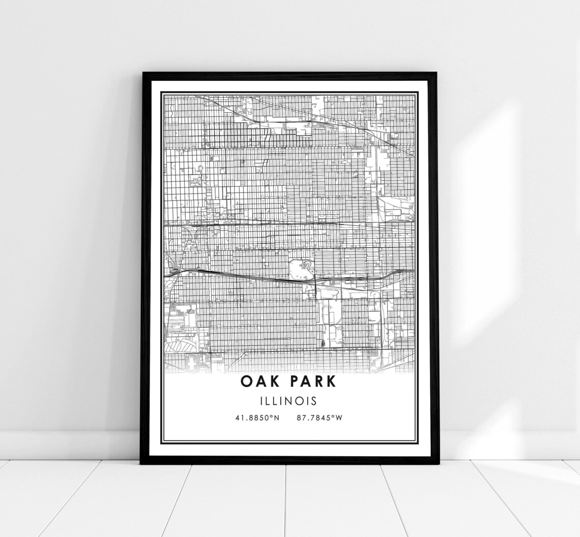 Oak Park Map Print, Illinois City Travel Poster