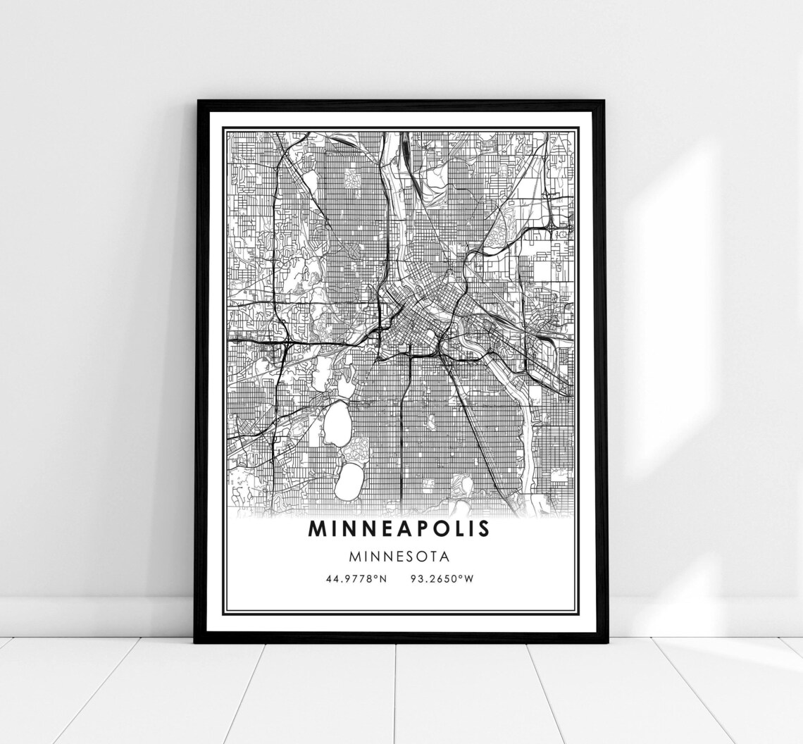 Minneapolis Map Art Print, Minnesota Road Map